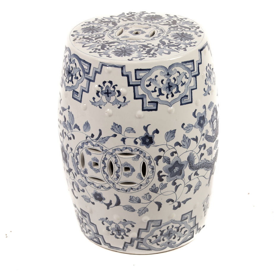 Blue And White Chinese Ceramic Garden Stool With Dragon Anthony