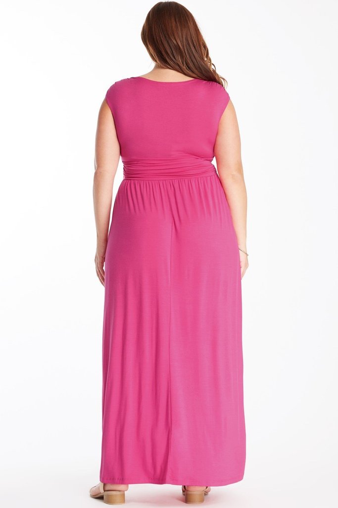 pink v neck maxi dress