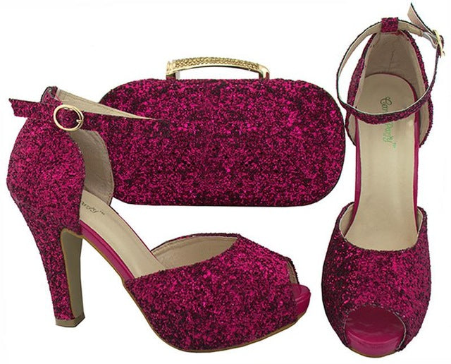 magenta shoes and matching bag