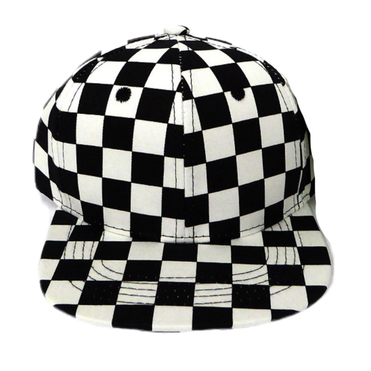 black and white checkered baseball cap