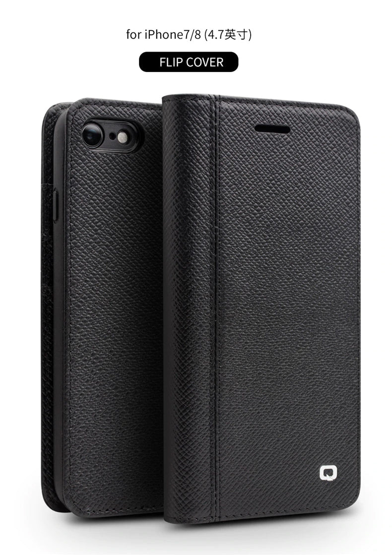 Genuine Leather Wallet Phone Case for Apple for iPhone 7/8 Case Business Card Holder Fashion Business Flip Style Cover for iPhone 7/8 Plus