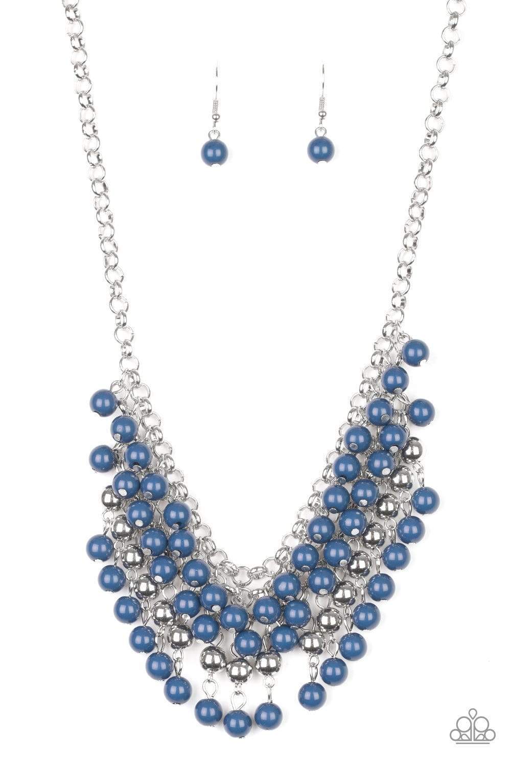 paparazzi blue and silver bead necklace