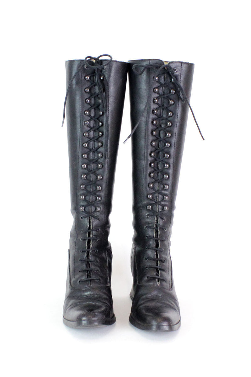 black lace up granny boots