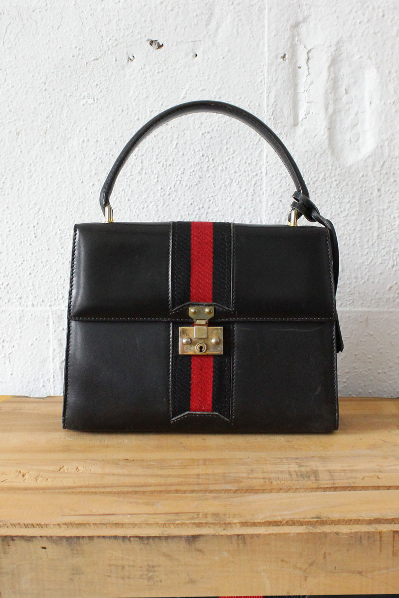 Vintage Gucci Keylock Striped Handbag 