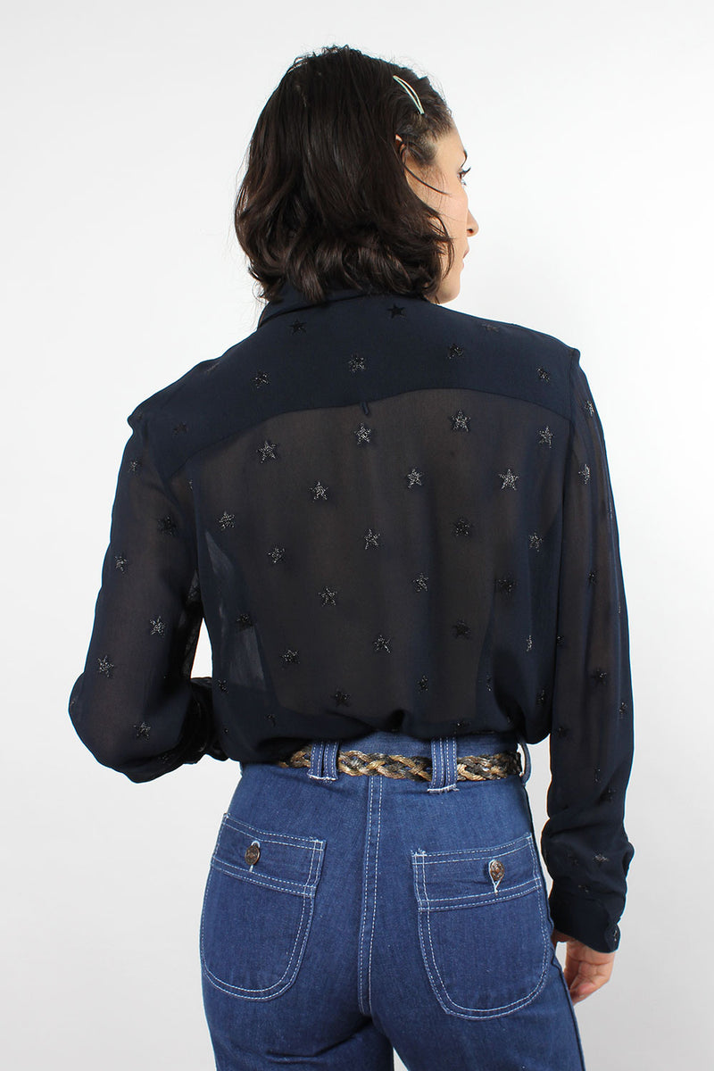 navy blue sheer blouse