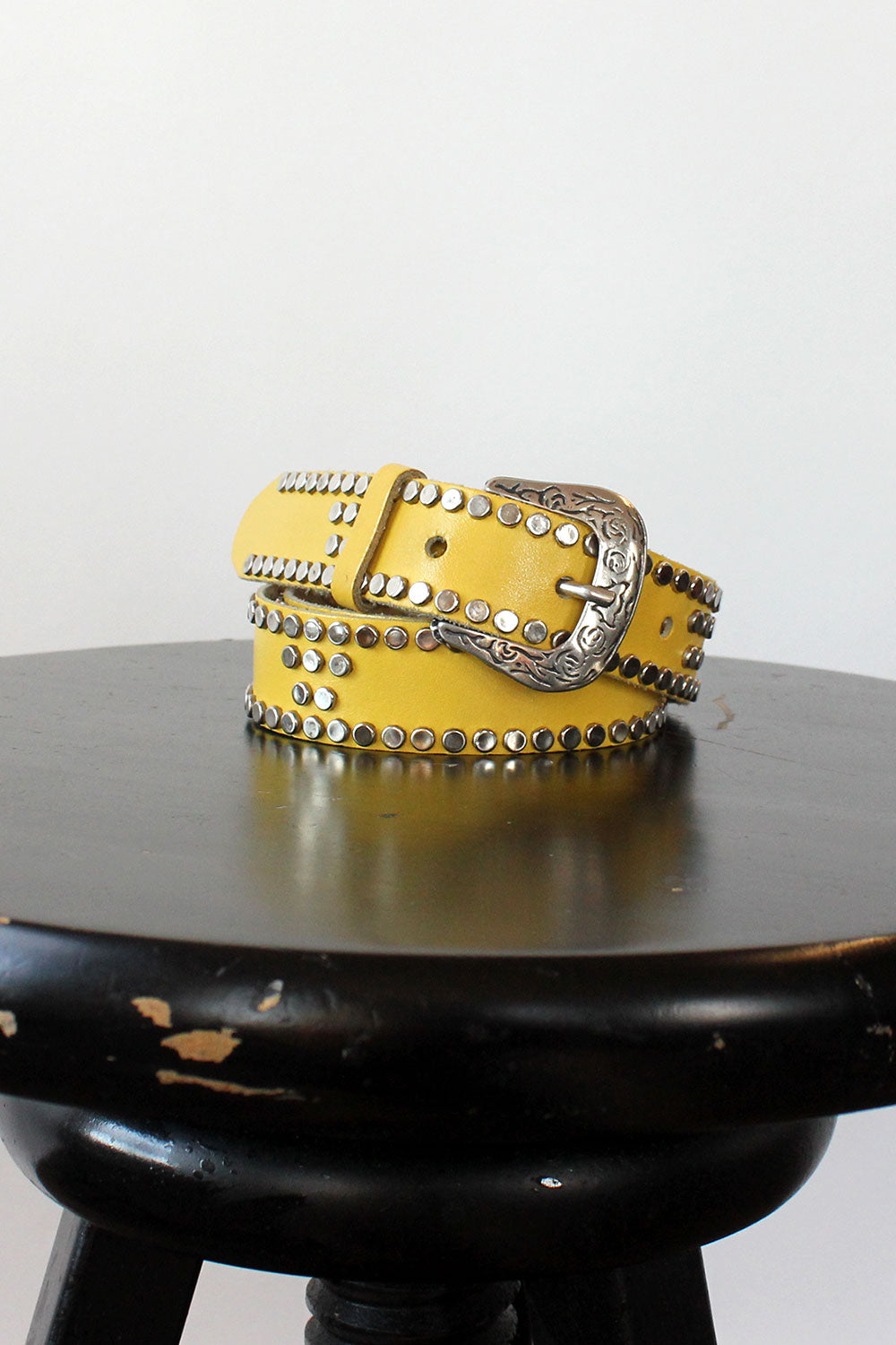 Yellow Studded Leather Belt