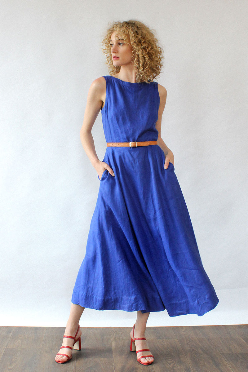 cobalt blue linen dress