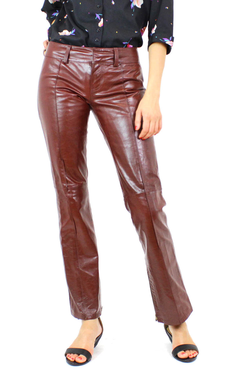 burgundy leather jeans