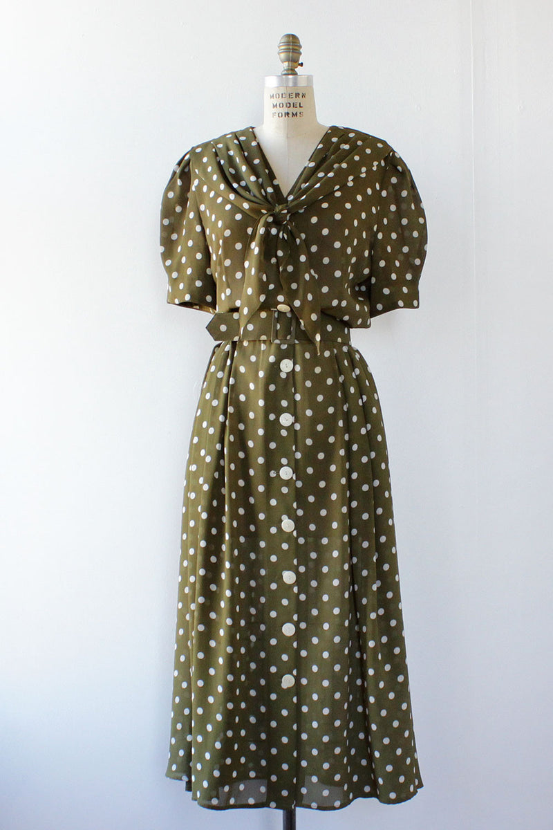 olive polka dot dress