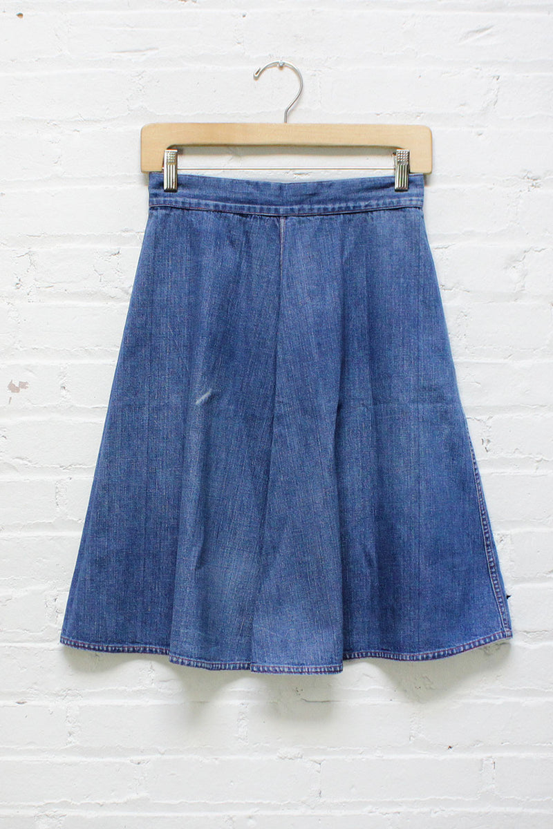 a line denim flare skirt