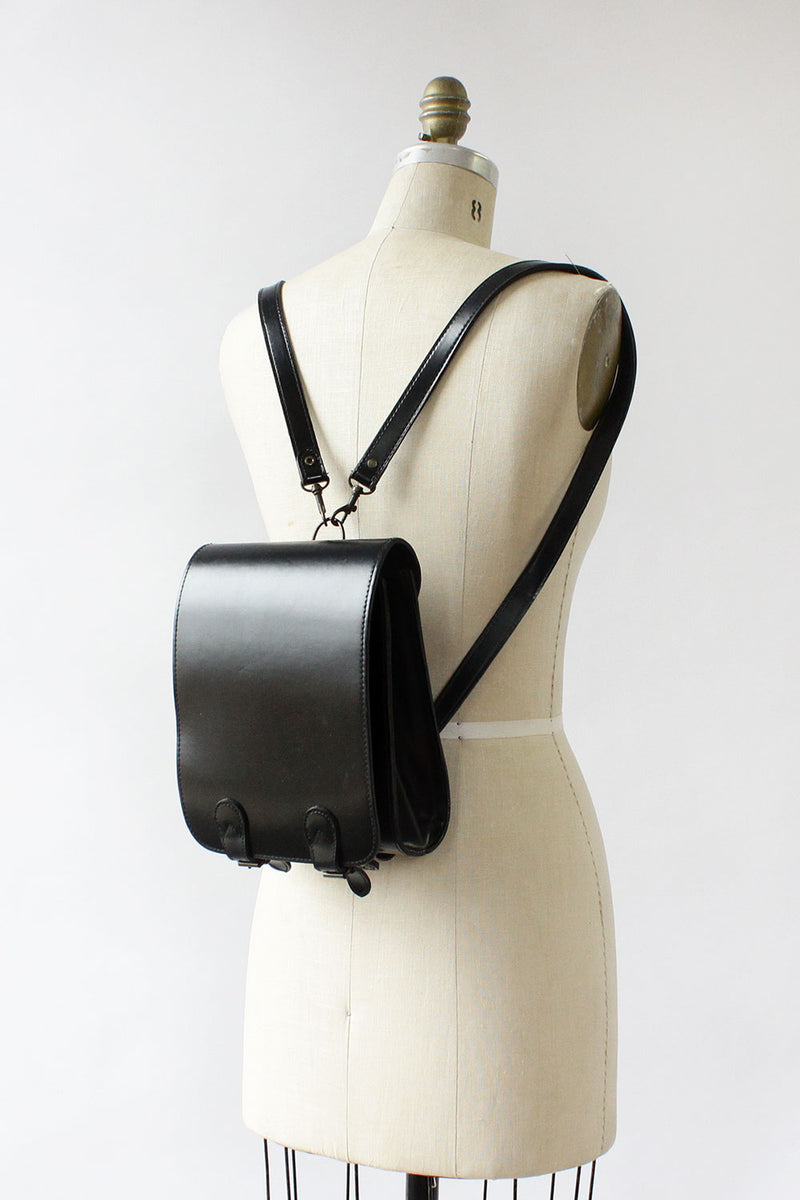 minimalist black leather backpack