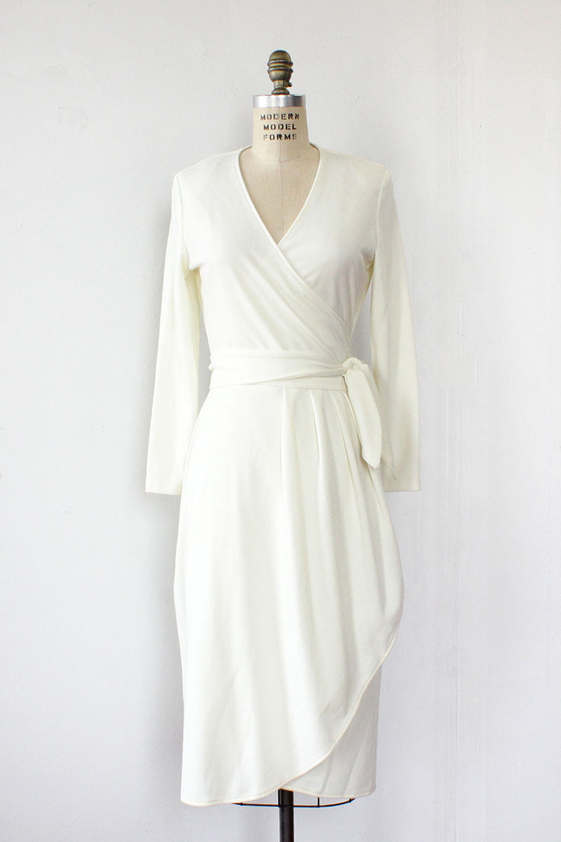 white knit wrap dress