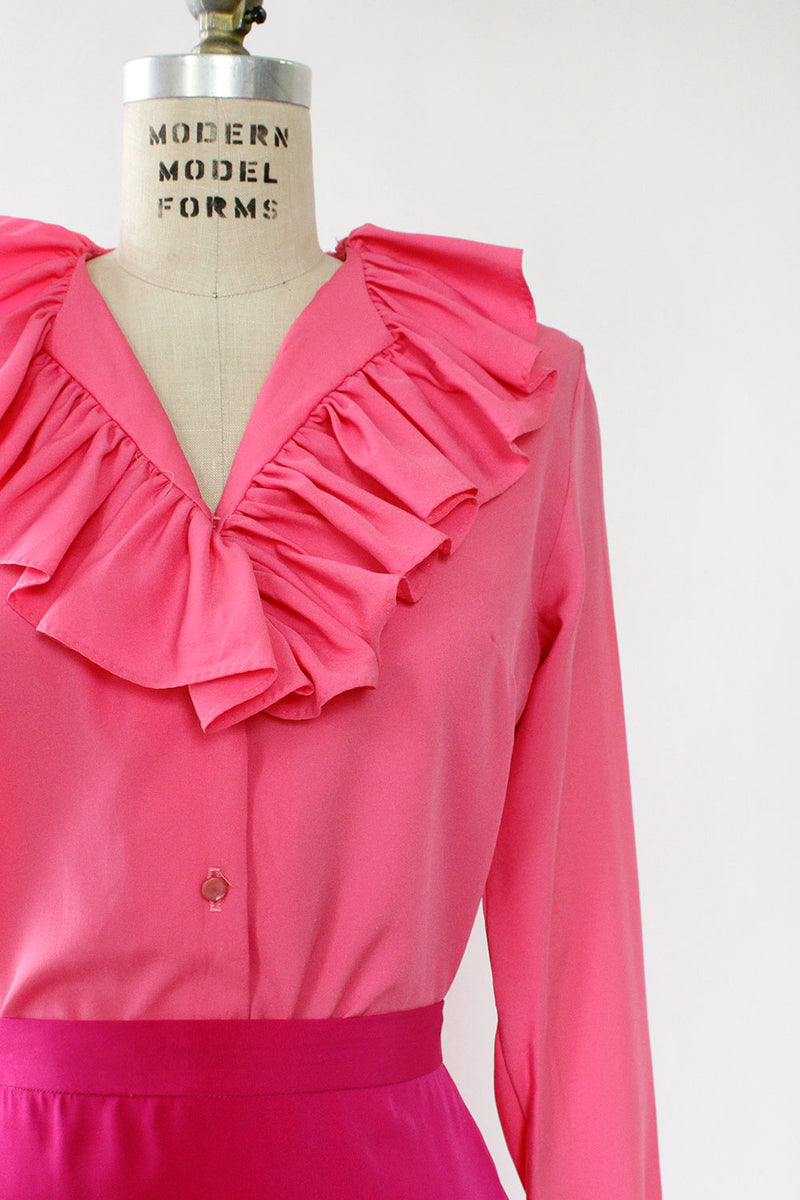 hot pink ruffle blouse