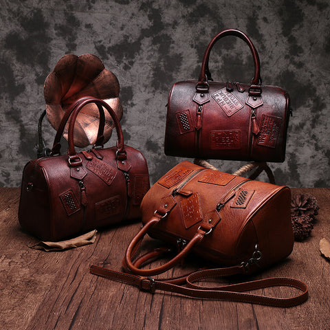 Vintage Leather Purse Boston Handbags Purse Shoulder Crossbody Bags
