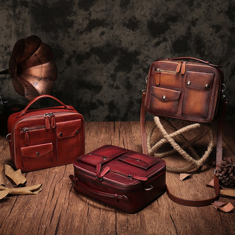 Vintage Leather Messenger Bag Purse Handbags Shoulder Crossbody Bags