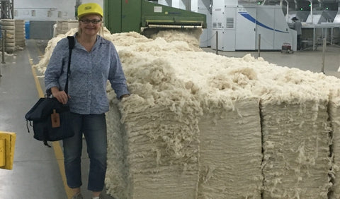 Diane visiting the Brolly Sheets cotton mill 