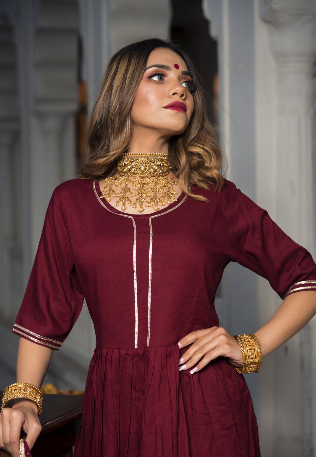 MAROON GOTAPATTI ANARKALI SUIT SET