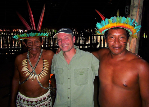 Figure 1.  Dr. Fenolio, founder of Project Selva, with indigenous leaders in the Peruvian Amazon.