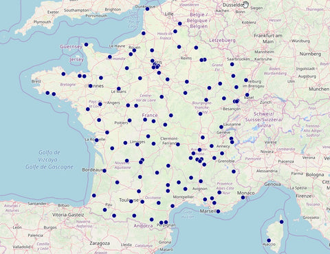 Carte de France des 120 sélectionnés