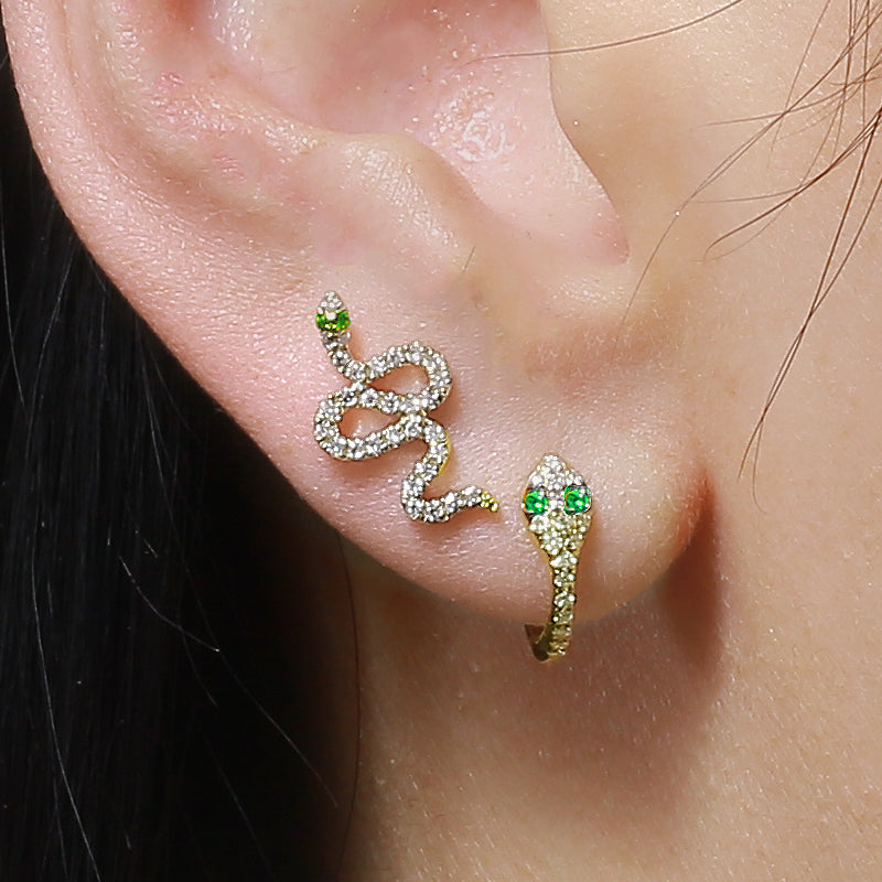 diamond snake huggie earrings