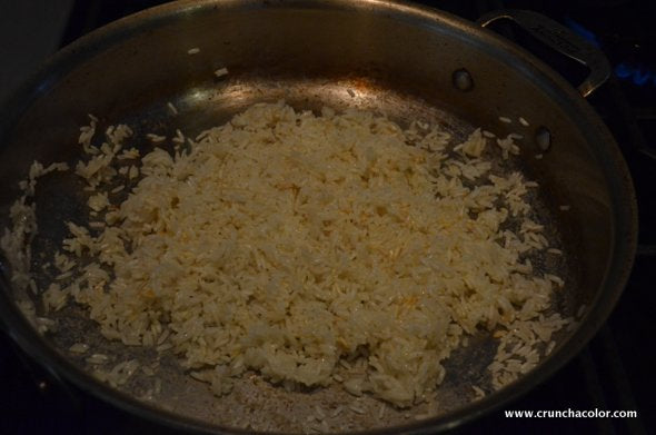 easy spanish rice step one: sautee the rice