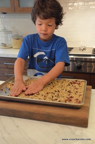 homemade granola bars press into baking sheet