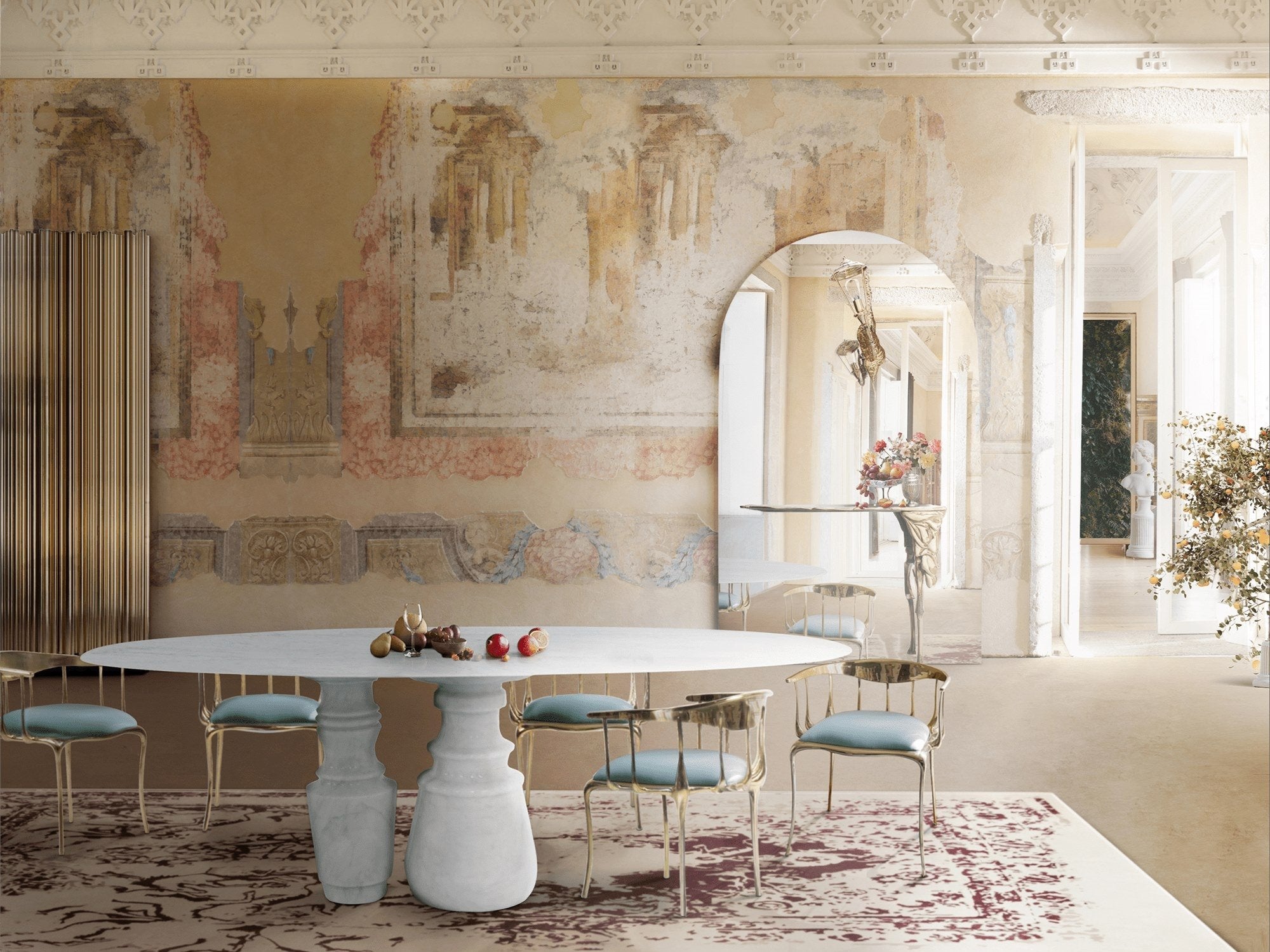 BOCA DO LOBO PIETRA OVAL DINIING TABLE WHITE LACQUERED WOOD
