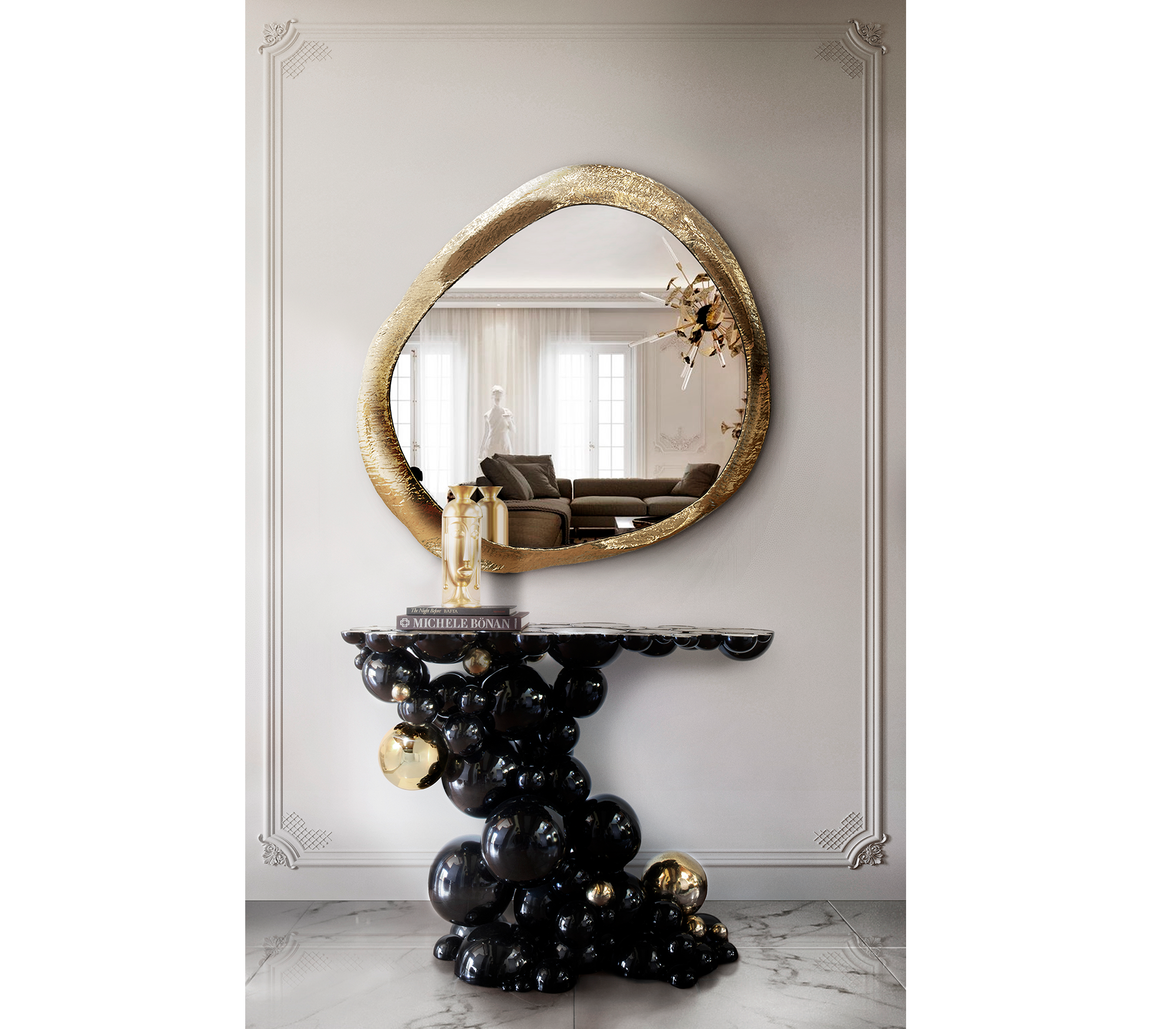 BOCA DO LOBO NEWTON CONSOLE BLACK LACQUER W. GLOSS