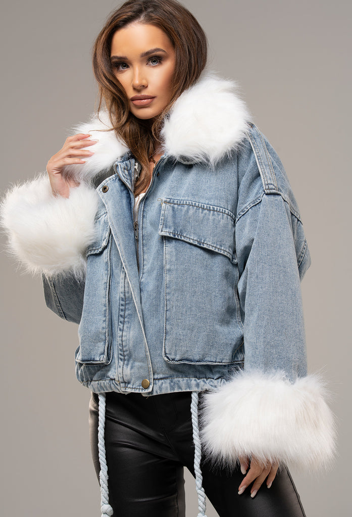 denim faux fur jacket