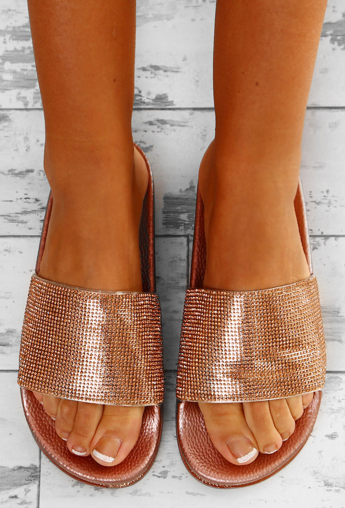 diamante sliders rose gold