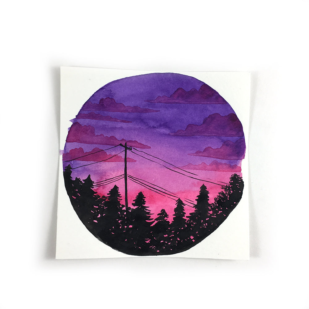 sunset paintings in watercolor