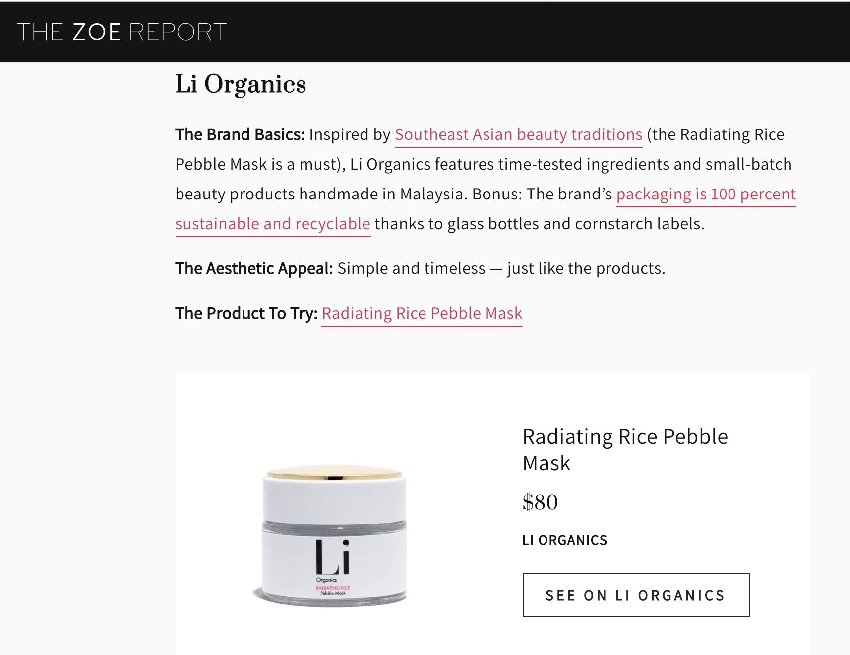 Li Organics on The Zoe Report, 2019's Brands to Look Out For