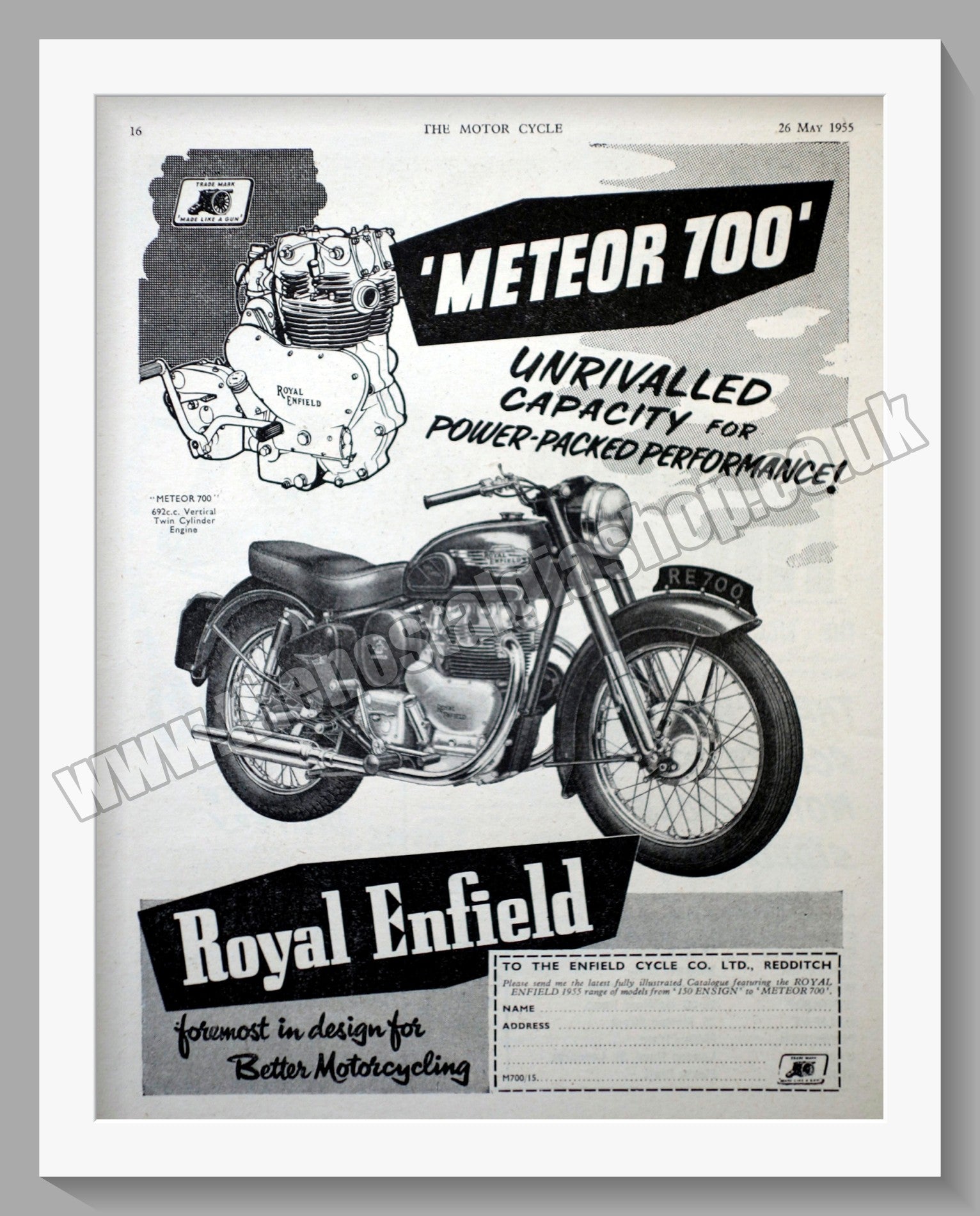 Royal Enfield Meteor 700 Motorcycle Original Advert 1955 Ref Ad57183 The Nostalgia Shop 