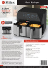 NEW Milex Silver Dual Airfryer 9L