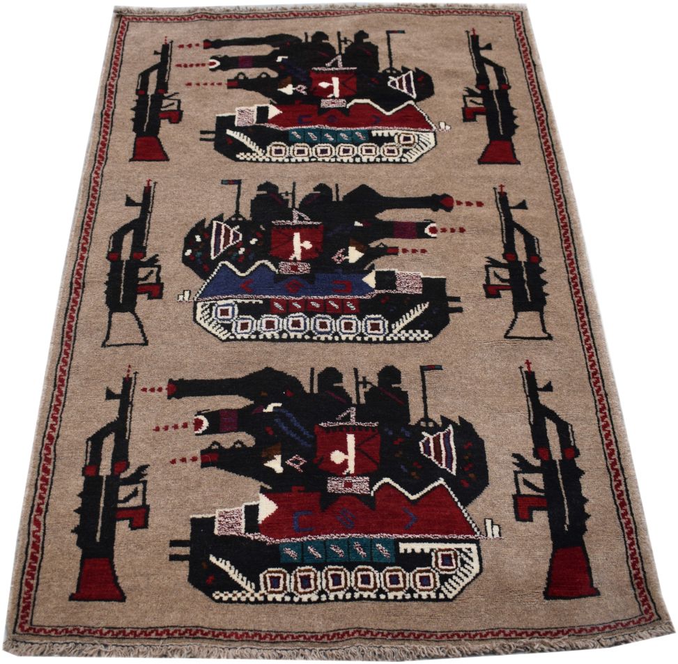 Handmade Afghan War Rug | 132 x 90 cm | 4'3" x 2'9"