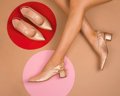 STELLA MIA Rose Gold Slingback Metallic heels Block Heel Hand Made Italian Ladies shoes