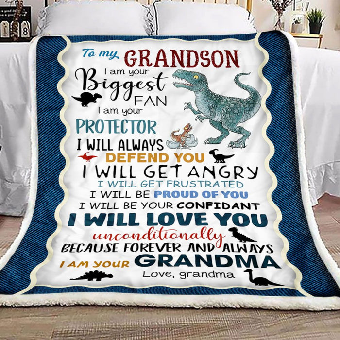 Grandma To Grandson Letter Dinosaur Fleece Blanket | Gift for Grandson