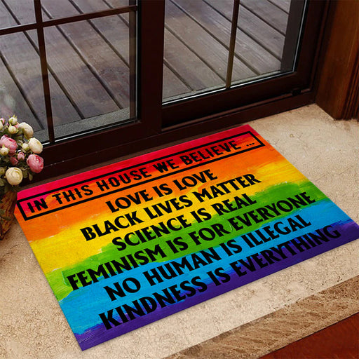 In this house we believe Lgbt Doormat | Welcome Mat | House Warming Gift