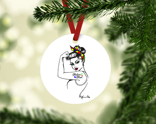 Autism Mom Ornament - Christmas Ornament - Christmas Gift - Ceramic Circle Ornament
