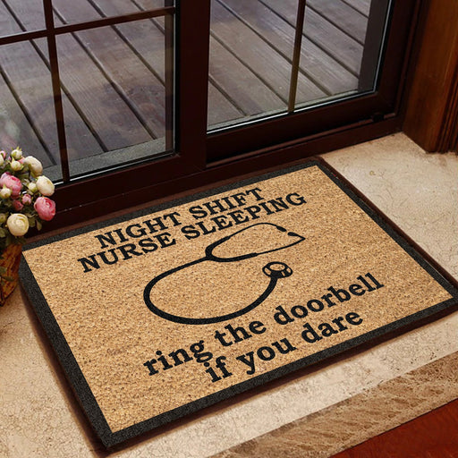 Night Shift Nurse Sleeping, Ring The Doorbell If You Dare - Nurse Doormat | Welcome Mat | House Warming Gift | Christmas Gift Decor