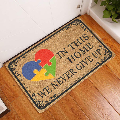 In This Home We Never Give Up - Autism Doormat | Welcome Mat | House Warming Gift | Christmas Gift Decor