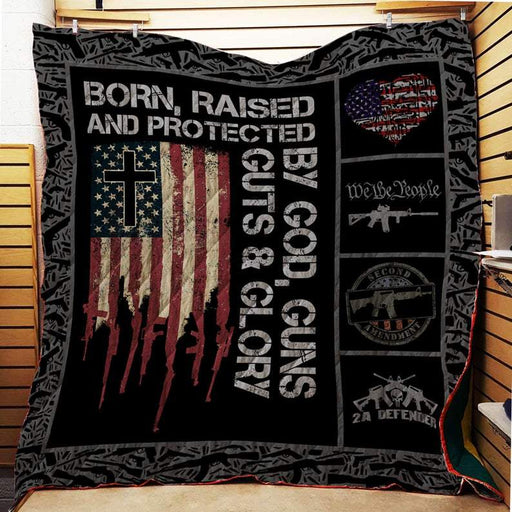 Born Raised By God Guns Guts And Glory Veteran Military Fleece Blanket