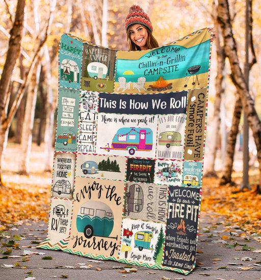 Happy Camper This Is How We Roll, Fleece Blanket - Quilt Blanket, Gift For Camping Lover, Gift For Friend, Gift From Mom To Children, Home Decor Bedding Couch Sofa Soft And Comfy Cozy   1613635884945.jpg
