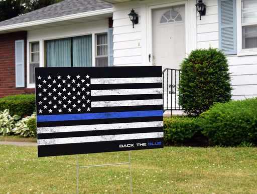 Back the Blue American Flag Yard Sign Thin Blue Line | Blue Lives Matter | Yard Sign (24 x 18 inches) - GIFTCUSTOM