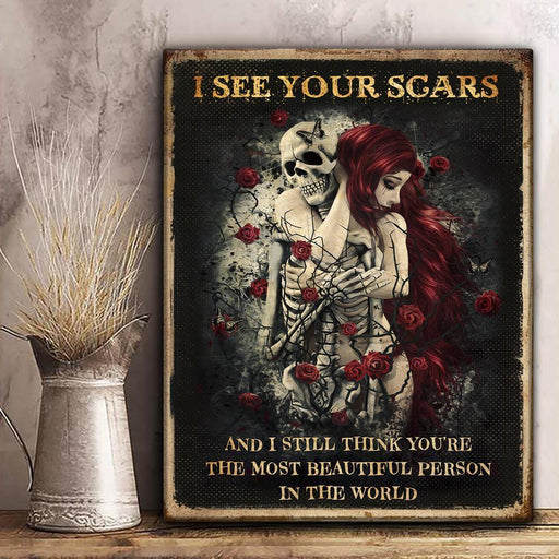 I See Your Scars Skull Couple Canvas gift for wife, gift for husband, anniversary gift - GIFTCUSTOM