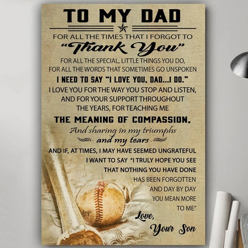 To my dad from son baseball poster gift for dad for fathers day - GIFTCUSTOM