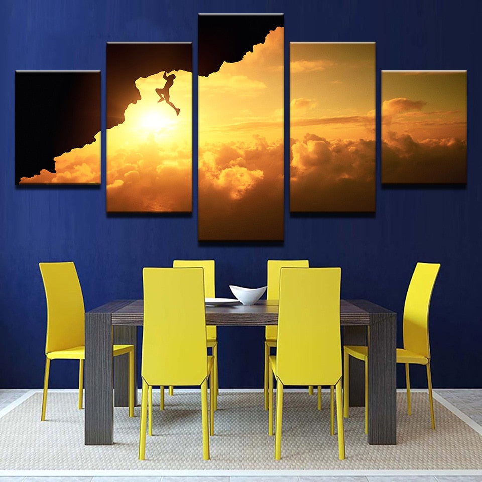 5 Pcs Canvas Art Rock Climbing Beautiful Light Landscape Picture Sports Paintings For Living Room Bedroom House Wall Decor
