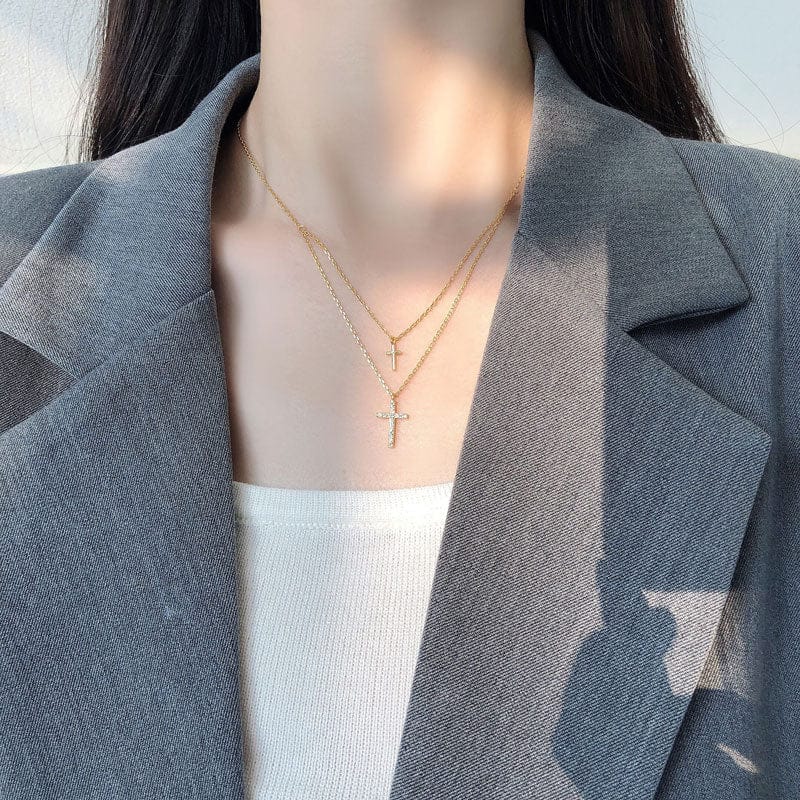 double layer cross necklace