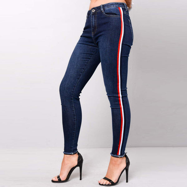 side stripe high waisted jeans