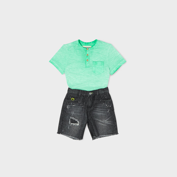 kids black denim shorts